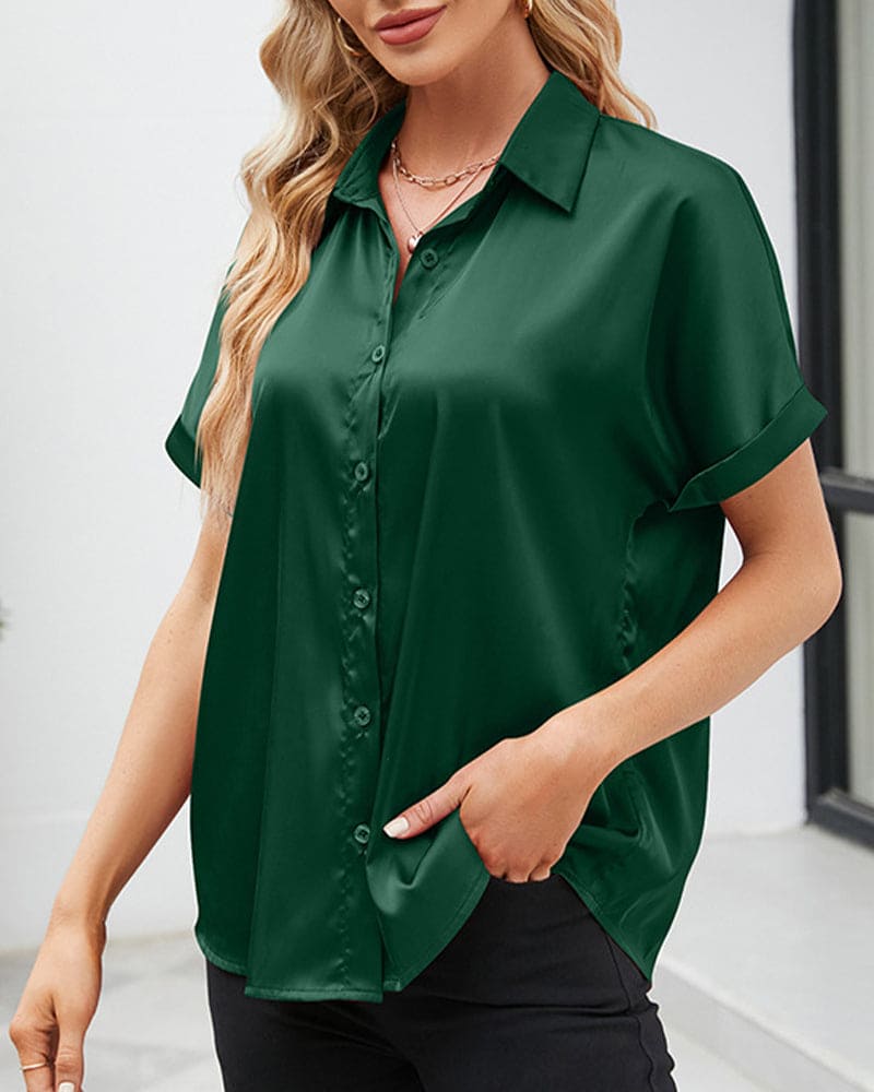 Fleur - Blouse met korte mouwen en een satijnen knoop
