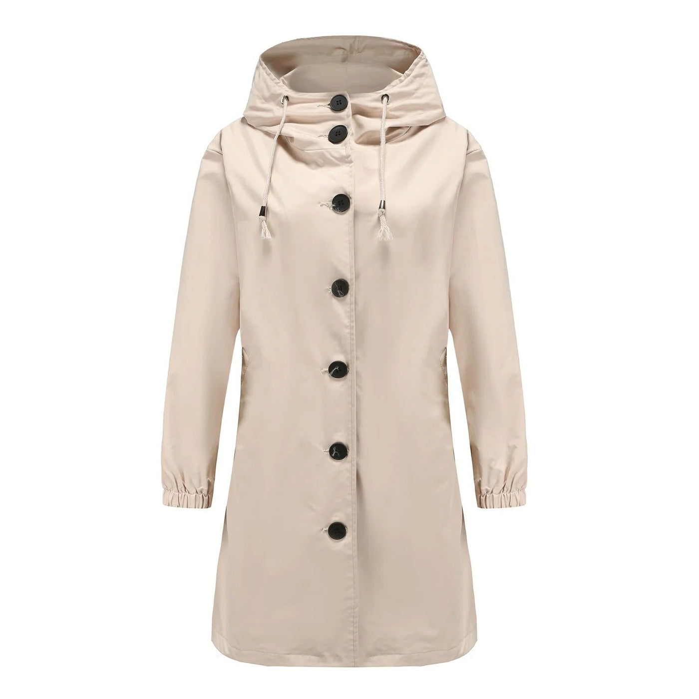 Regenjas voor dames met capuchon en knoopsluiting