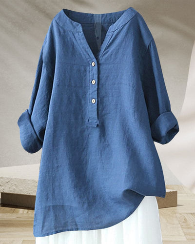 Tess | Blouse Met Lange Mouwen In Een Effen Kleur En Een V-hals
