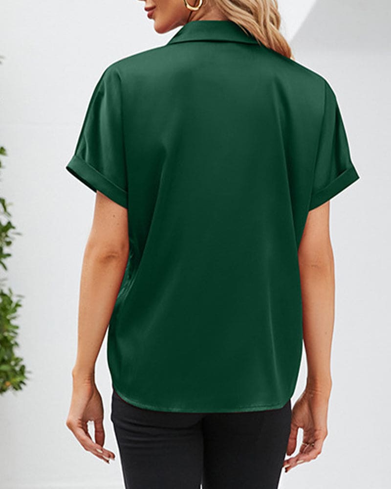 Fleur - Blouse met korte mouwen en een satijnen knoop