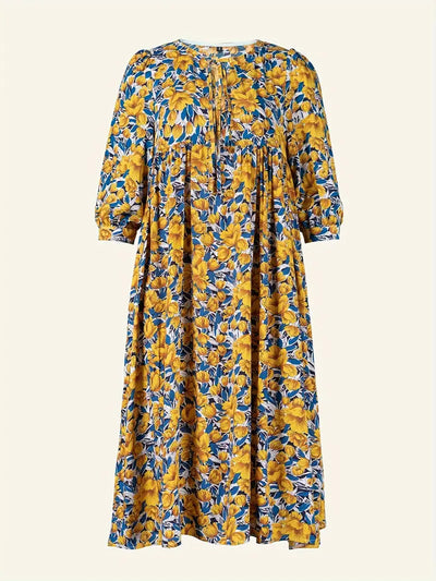 Emily - Losse Boho Maxi Jurk met Strik V-Hals en Korte Mouwen