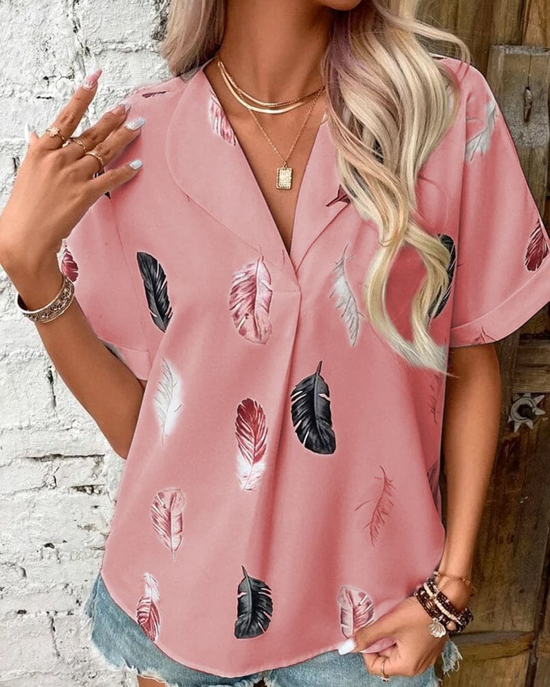 Inge - Blouse met veren en korte mouwen