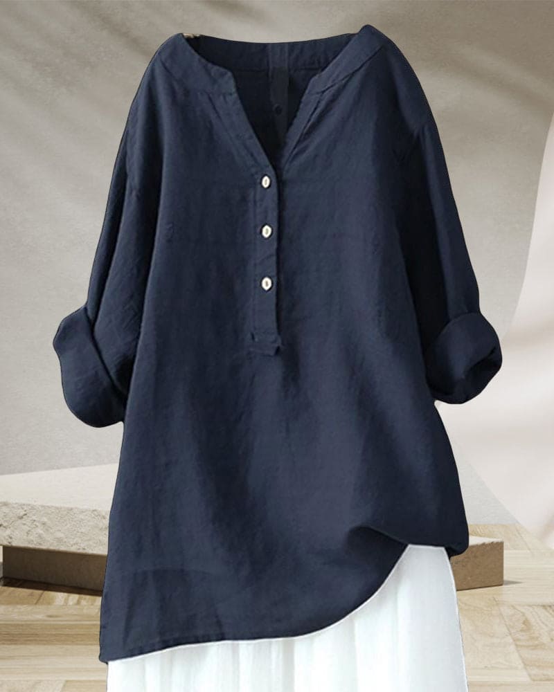 Tess | Blouse Met Lange Mouwen In Een Effen Kleur En Een V-hals