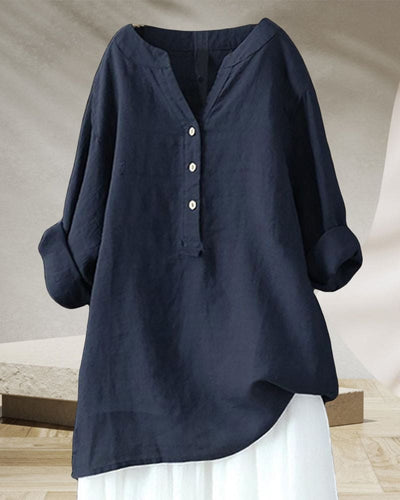 Tess | Blouse Met Lange Mouwen In Een Effen Kleur En Een V-hals