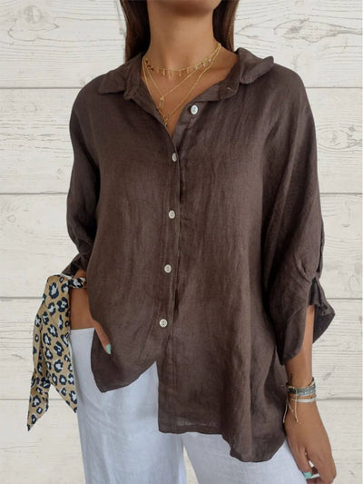 Eleanor - Casual katoen linnen blouse met striksluiting