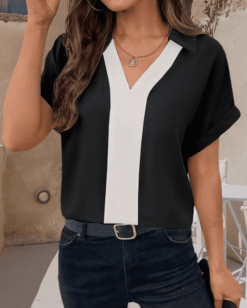 Hanna - Blouse met korte mouwen en kleurblokprint