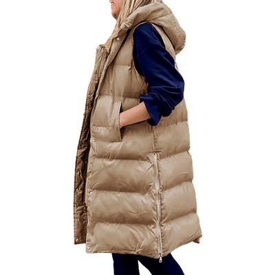 Nikki Bodywarmer | Trendy gewatteerde lange bodywarmer voor dames met capuchon voor de lente
