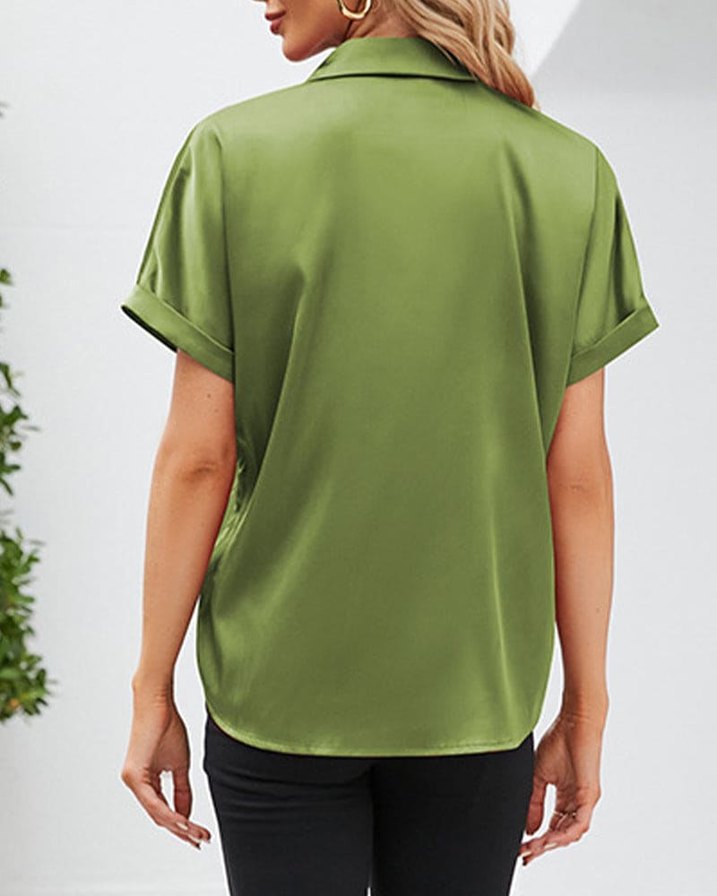 Fleur - Blouse met korte mouwen en een satijnen knoop