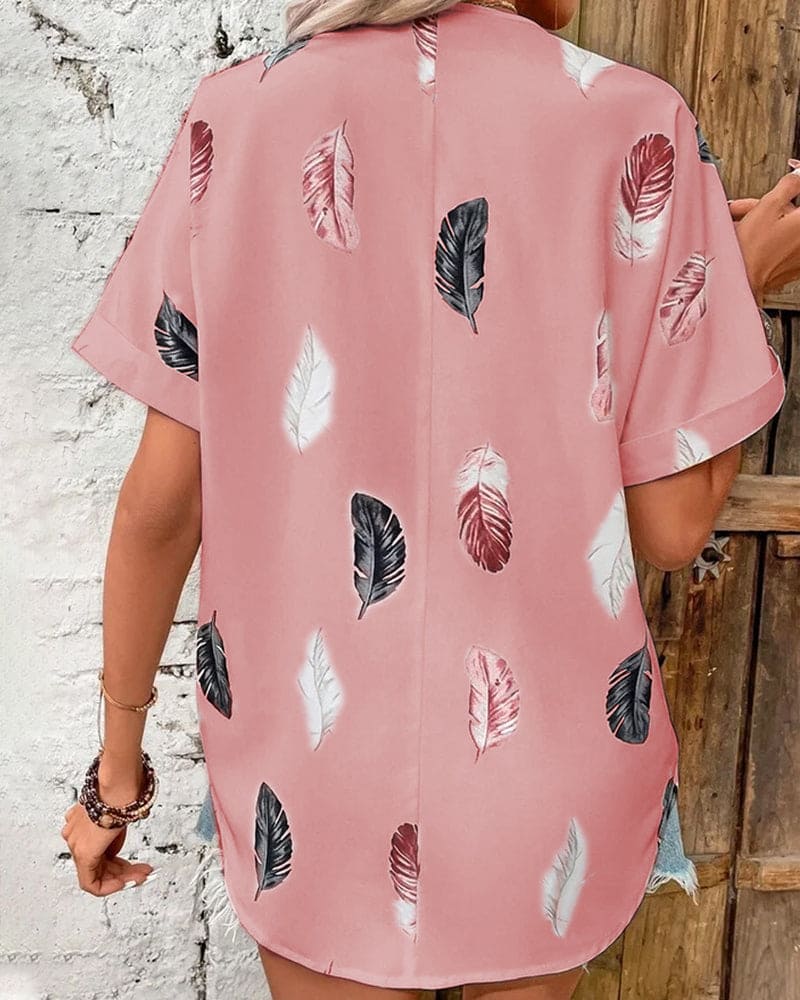 Inge - Blouse met veren en korte mouwen