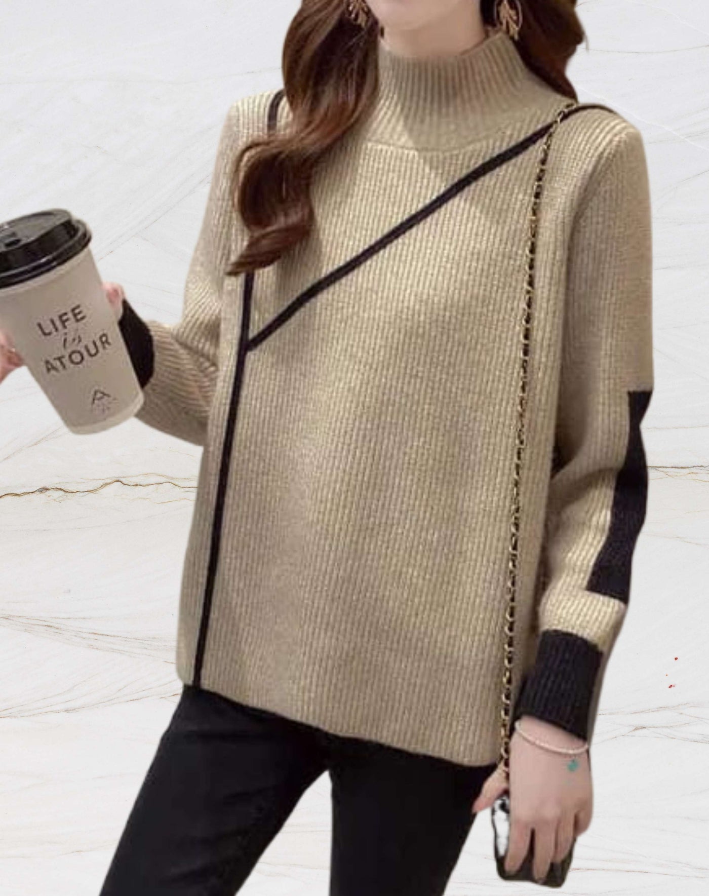 Imara - Casual 2-kleurige gebreide trui met col