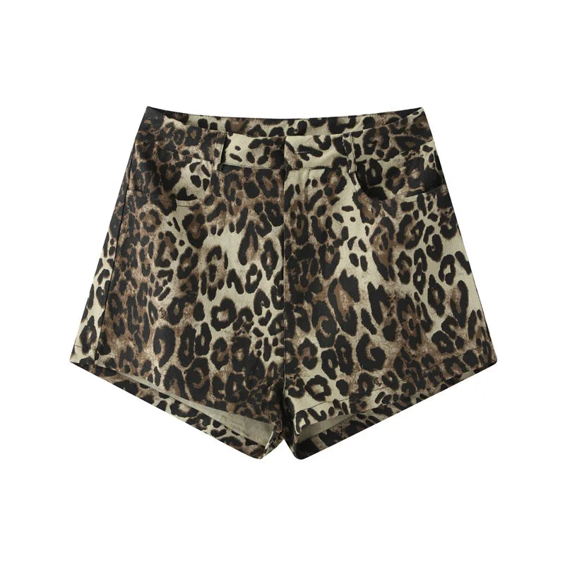Priscilla | Denim luipaard print broek