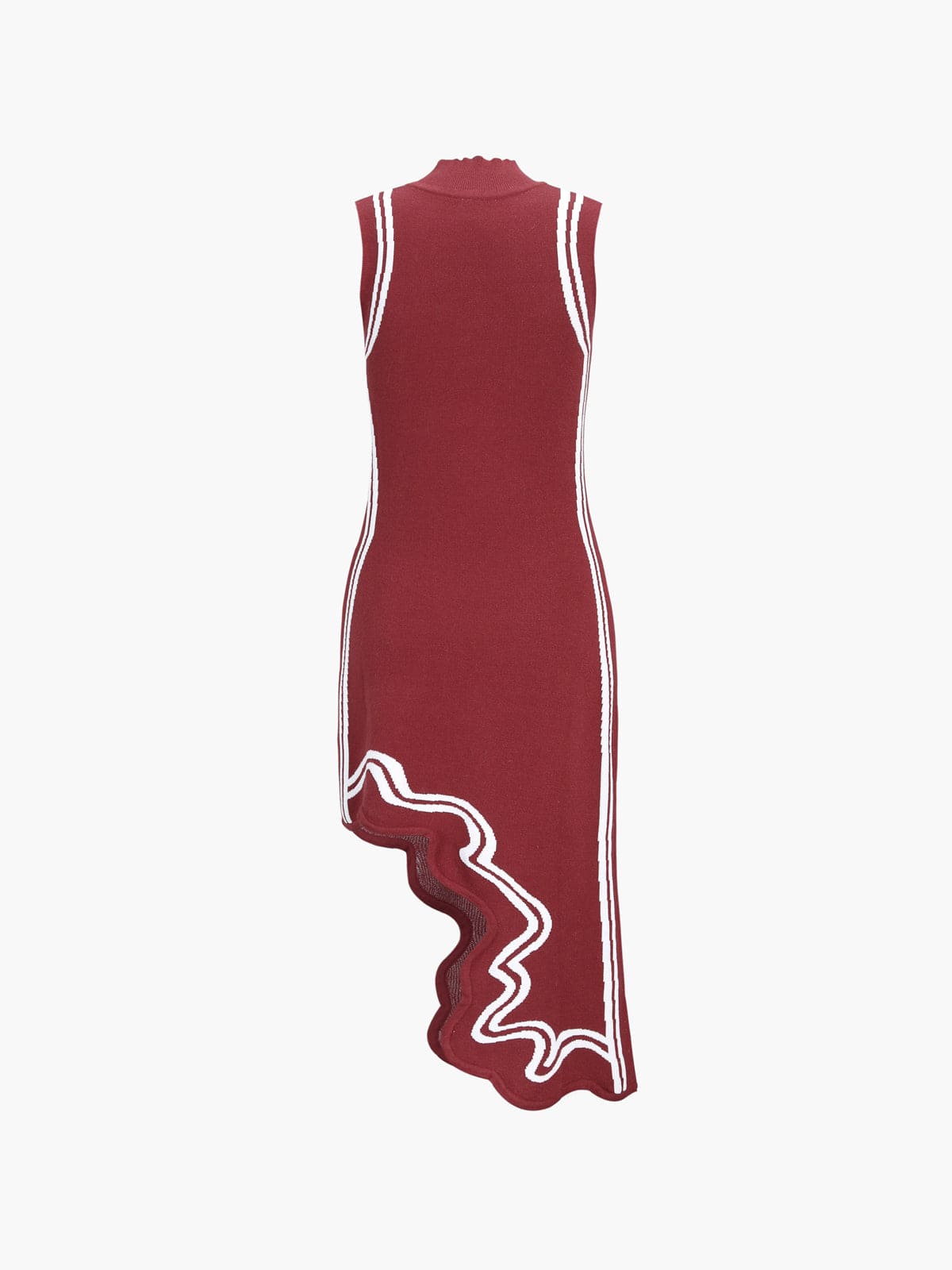 Tessel | Gebreide midi-jurk met asymmetrische contrasterende bies