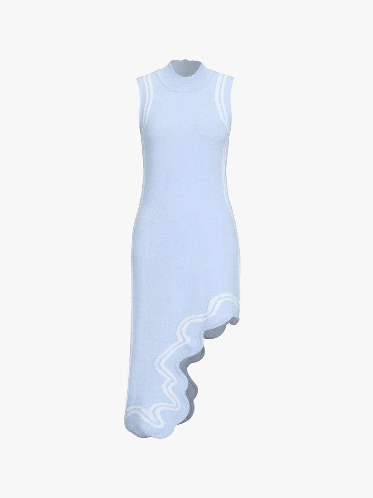Tessel | Gebreide midi-jurk met asymmetrische contrasterende bies