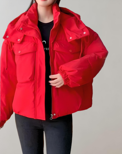 Olivia - Warm gewatteerd puffer winterjas met capuchon, zakken en rits