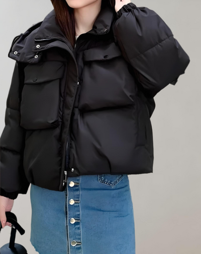 Olivia - Warm gewatteerd puffer winterjas met capuchon, zakken en rits