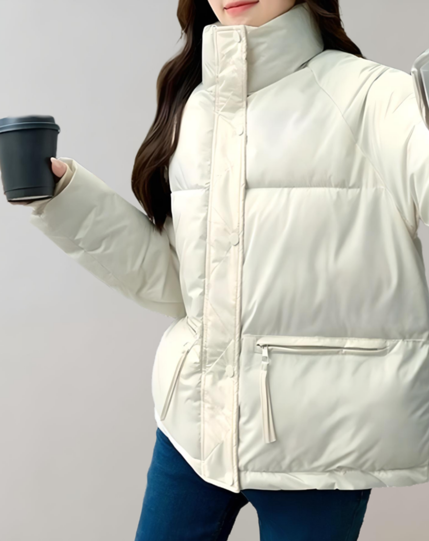 Sophie - Warm en dik puffer donsjas met hoge hals en ritssluiting