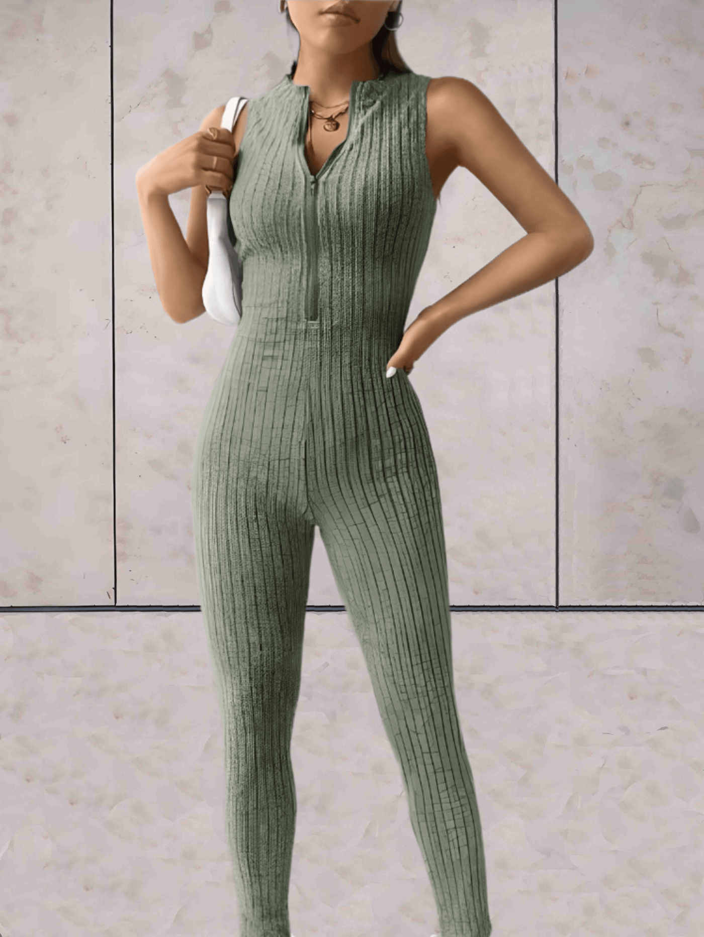 Belle - Onesie lage v-cut mouwloos ontwerp en bodycon jumpsuit