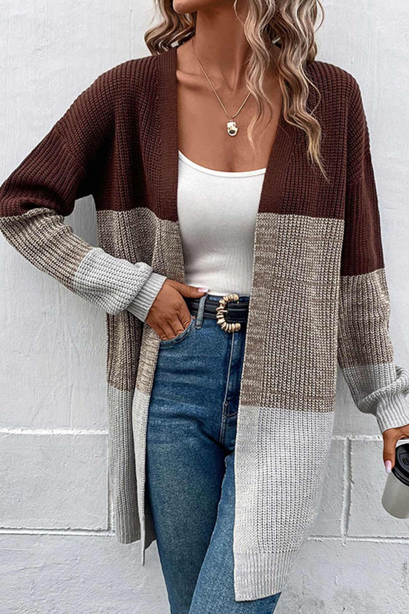 Thea - Casual Contrast gebreid lang vest voor dames