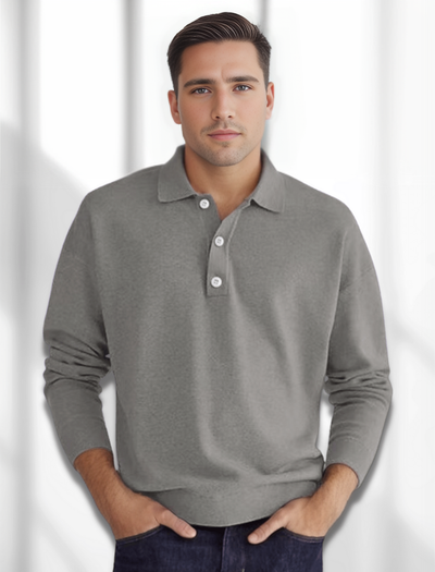 Ganti - Merino-look heren polo met lange mouwen