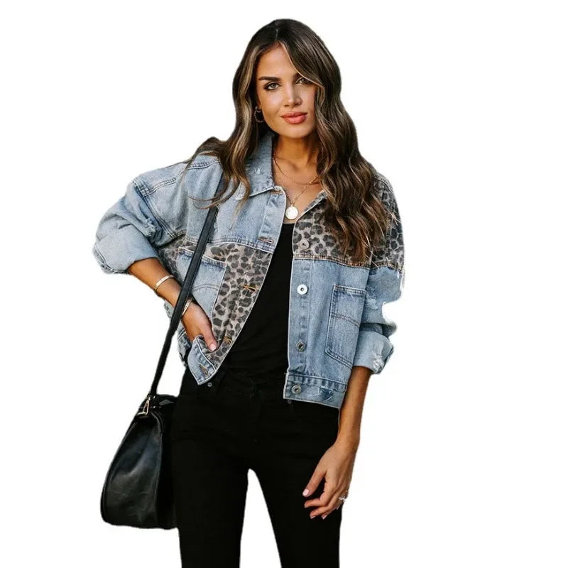 Makenna - Stijlvolle Luipaard Denim Jacket