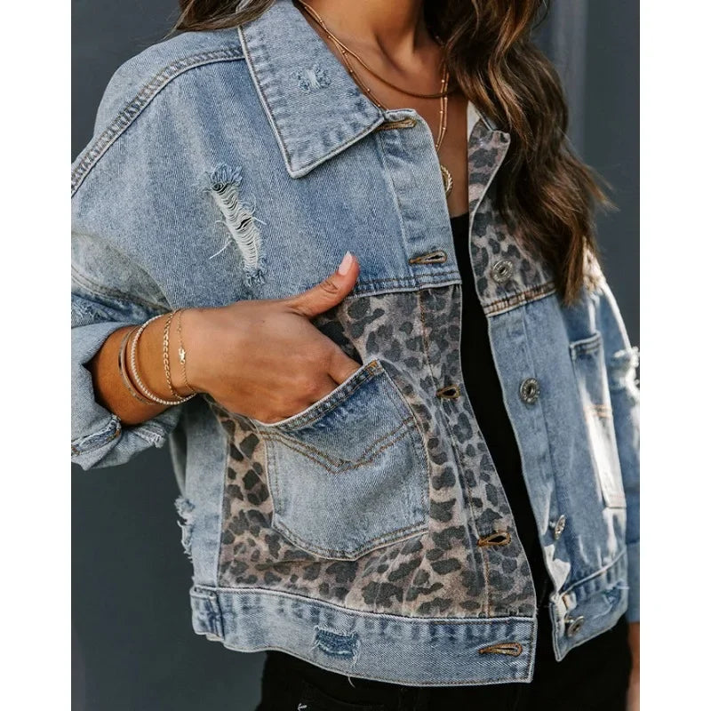 Makenna - Stijlvolle Luipaard Denim Jacket