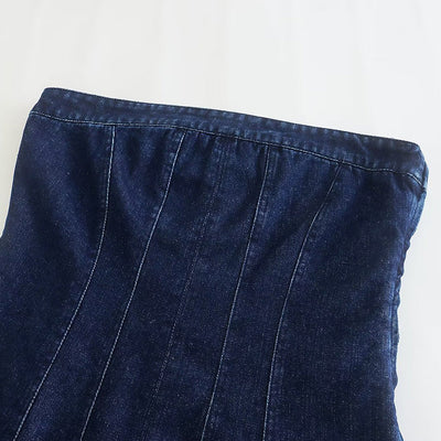 Sandra Strapless Denim Jurk | Stoer denim jurk zonder hals en rits aan de zijkant