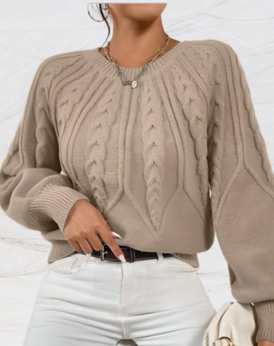 Stella - Ronde hals elegante trui met pijl stijl breien in beige