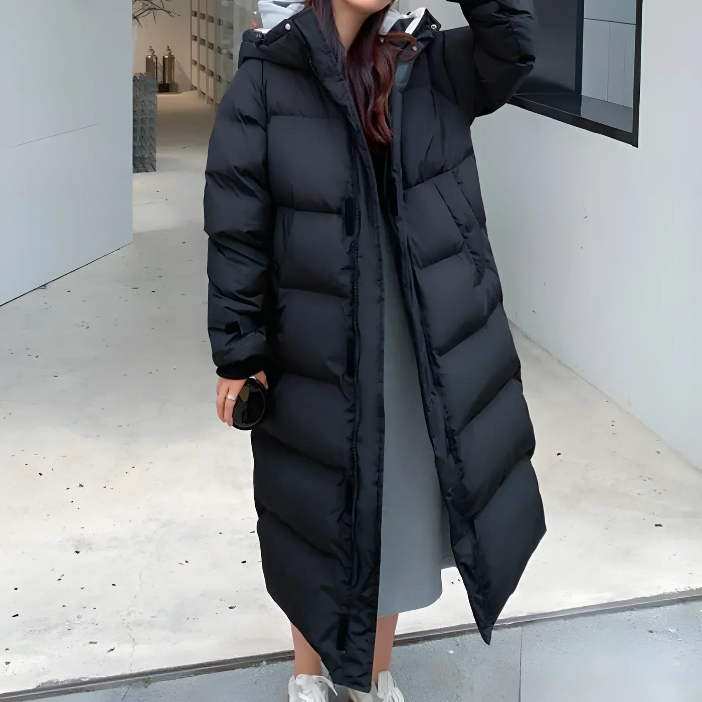 Claire - Trendy lange puffy winterjas voor dames met capuchon