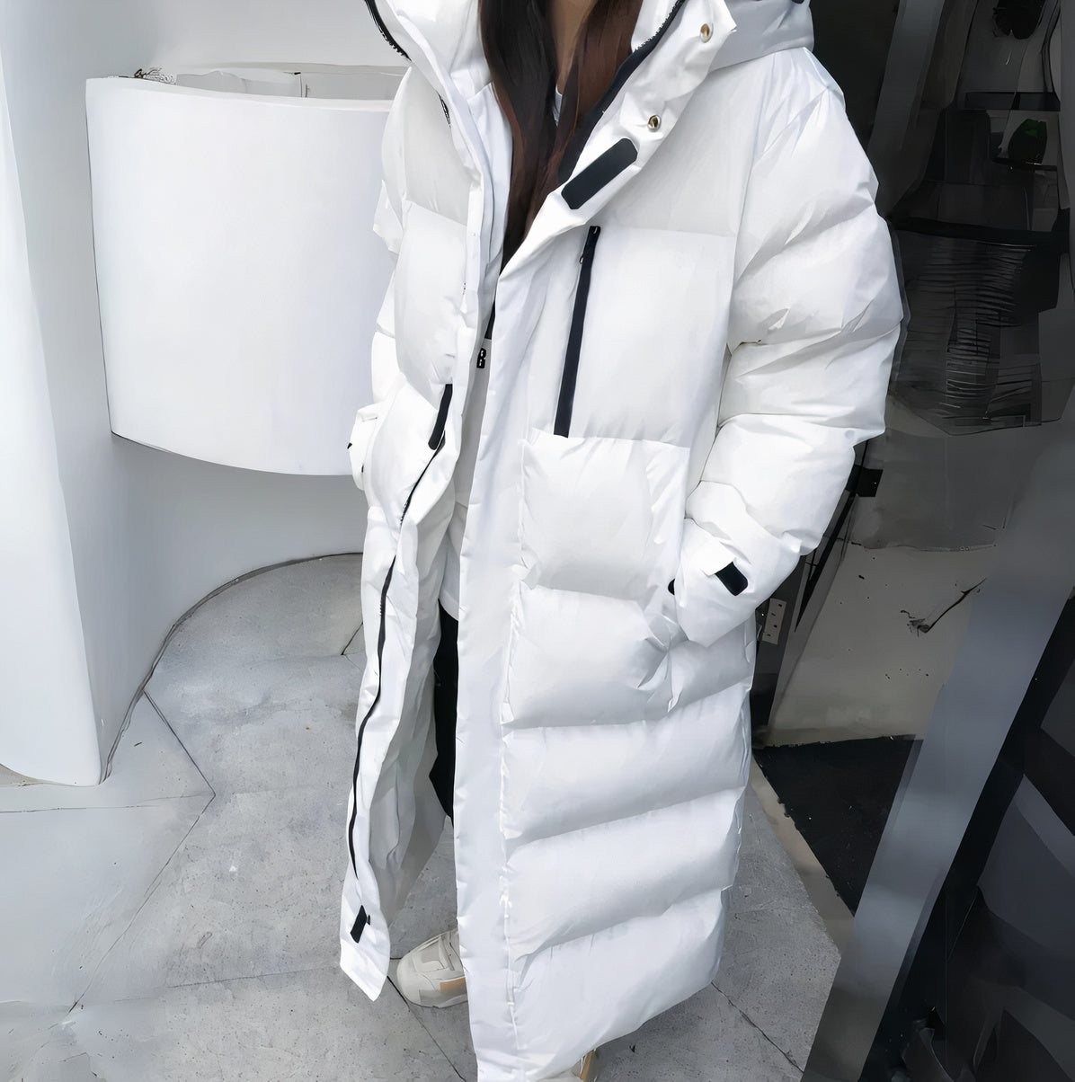 Claire - Trendy lange puffy winterjas voor dames met capuchon