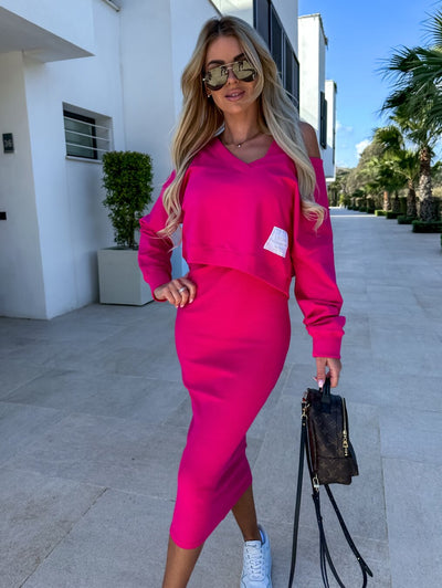 Anna - Dames Chique truitop en mouwloze jurk Set