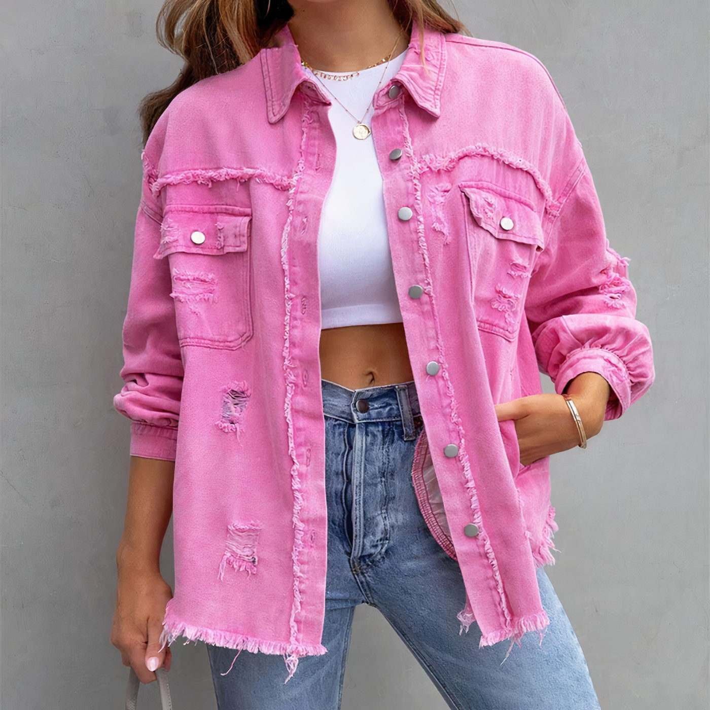 Alana - casual gescheurd denim chic jack