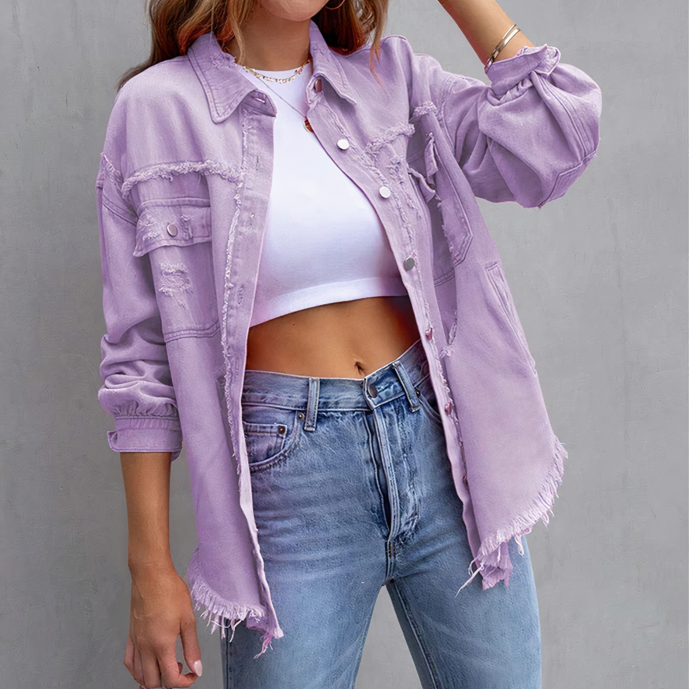 Alana - casual gescheurd denim chic jack