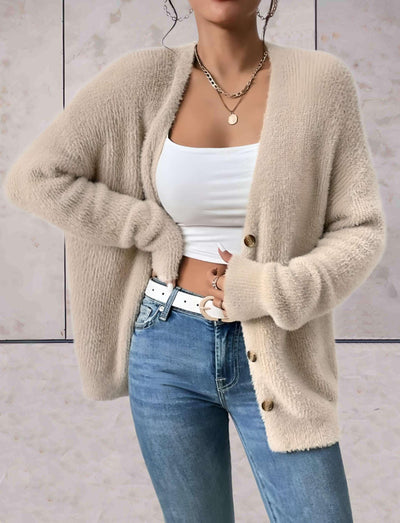 Malia - Eenvoudig effen beige faux jack met lage knopen