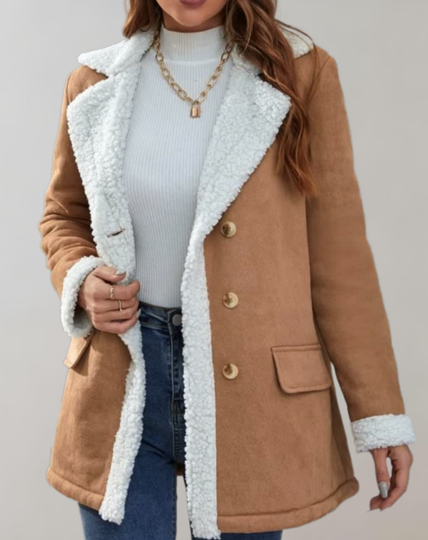 Luna - Dikke en warme wollen winterjas met fleece voering, zakken en knoopsluiting