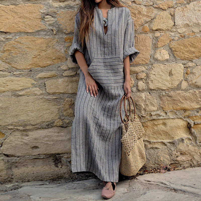 Madeline - Vintage gestreepte maxi jurk