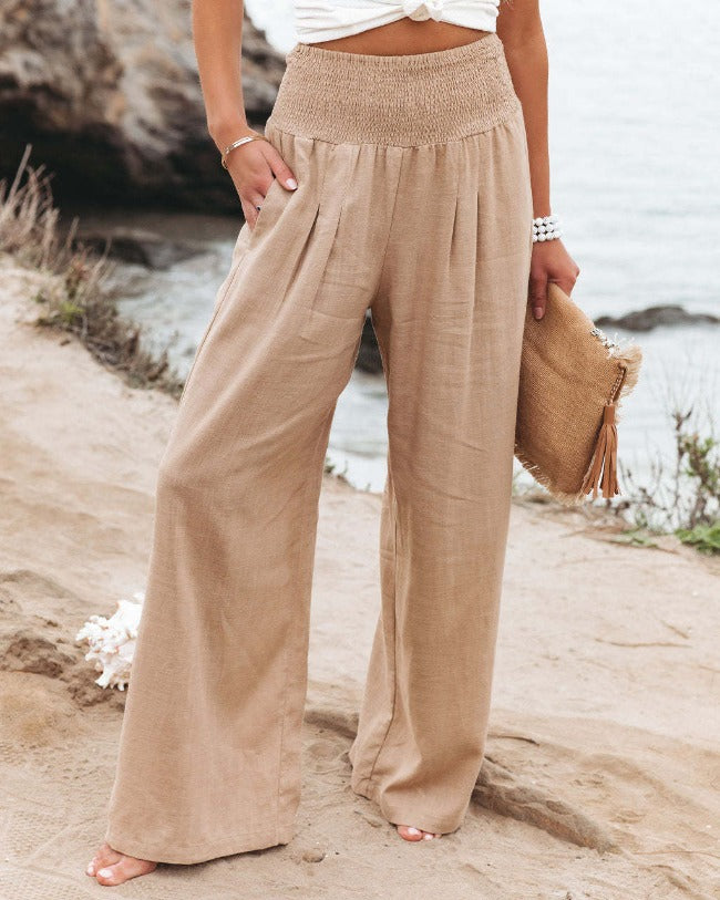 Sabine | Katoen-Linnen Broek met Hoge Taille