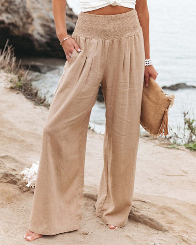 Sabine | Katoen-Linnen Broek met Hoge Taille