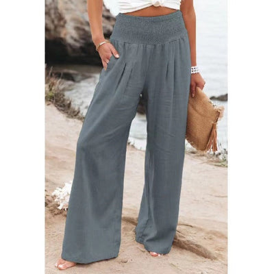 Sabine | Katoen-Linnen Broek met Hoge Taille