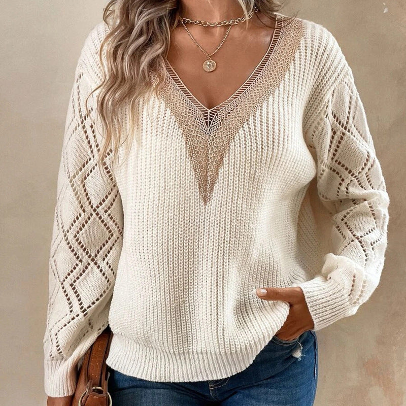 Hana - V-hals top met kanten manchet