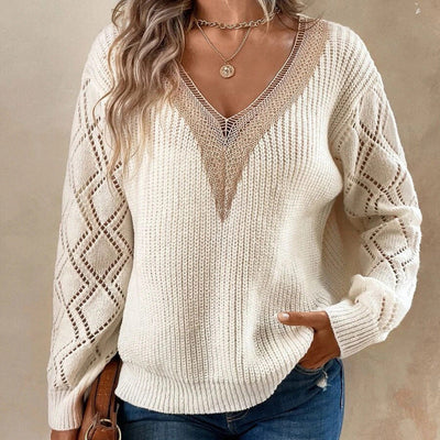 Hana - V-hals top met kanten manchet