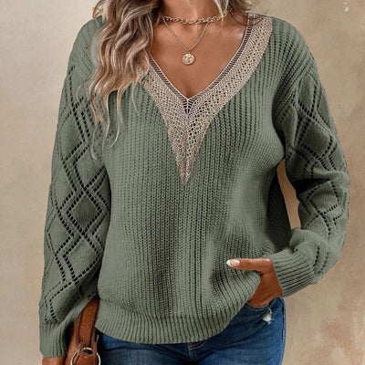Hana - V-hals top met kanten manchet