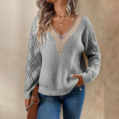 Hana - V-hals top met kanten manchet