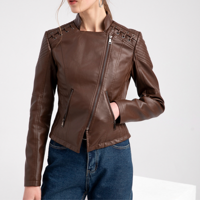 Goose - Trendy leren-look jas voor vrouwen met schuine rits