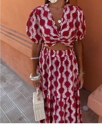 Skye - Chic Gekruiste overslag V-hals top en rok Set