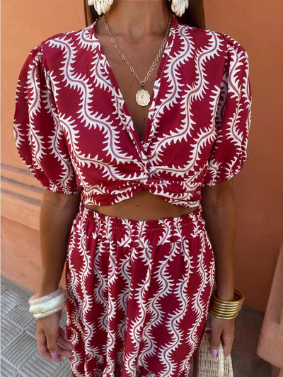 Skye - Chic Gekruiste overslag V-hals top en rok Set