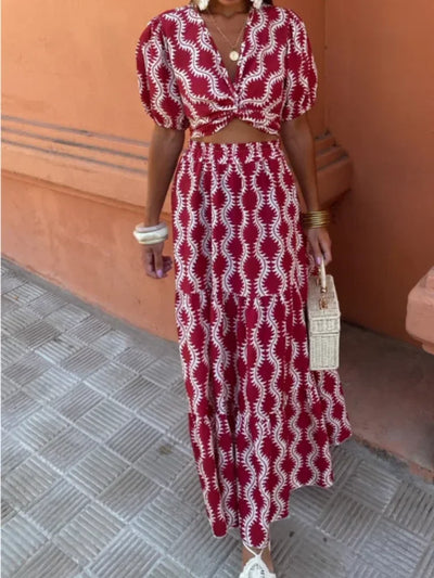 Skye - Chic Gekruiste overslag V-hals top en rok Set