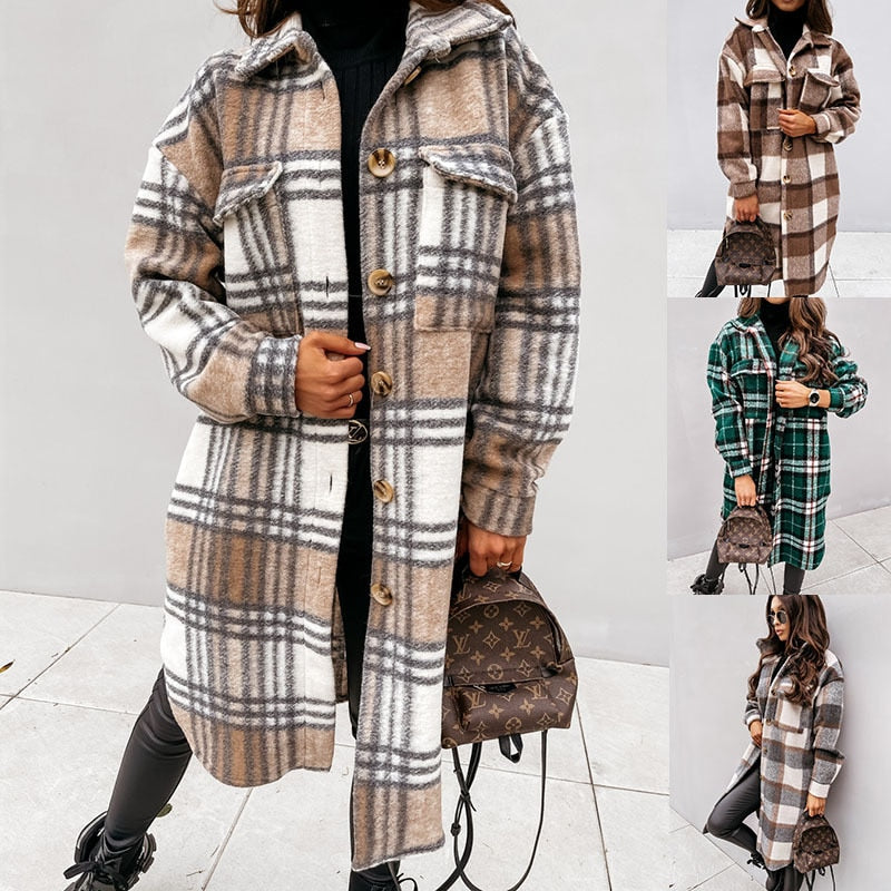 Dolce - Trendy geruite lange jas voor dames
