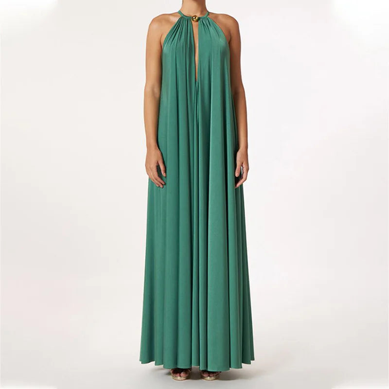 Laura - Elegante V-hals Rugloze Boho Maxi Dress