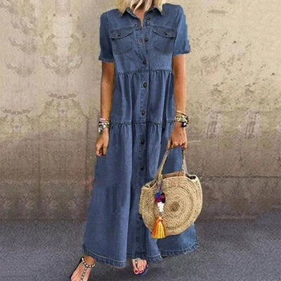 Rhea moeiteloos chique maxi denim jurk