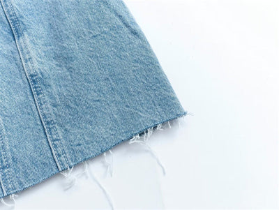 Sandra Strapless Denim Jurk | Stoer denim jurk zonder hals en rits aan de zijkant